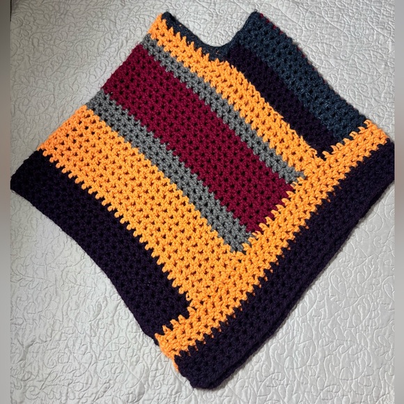 Handcrafted crochet Poncho chunky heavy knitwear -FALL colors -size XL - Picture 2 of 6